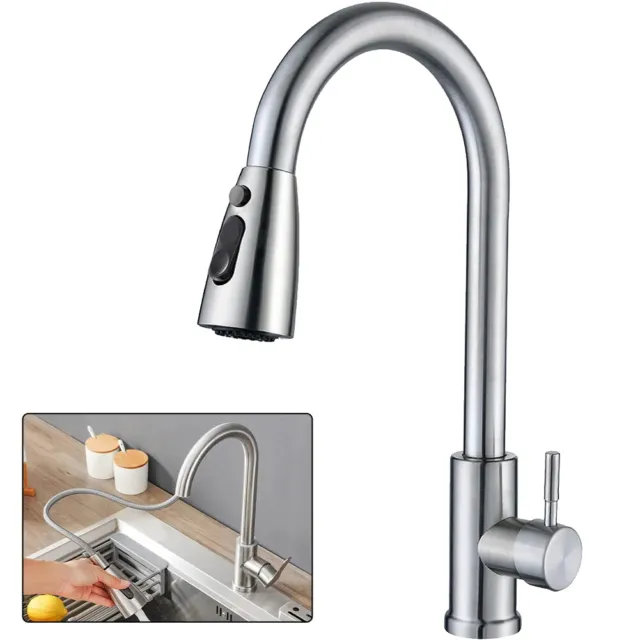 Stainless Kitchen Tap Pull Out Pull Down Mixer Tap 360° Swivel Kitchen Faucet UK