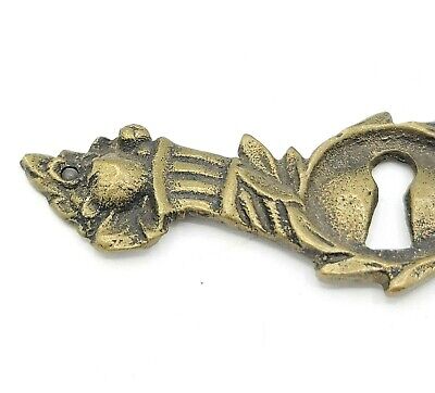 Vintage Ornate Brass Skeleton Key hole Escutcheon 3 7/8" x 1" Back Plate 3