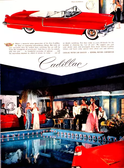 1956 Cadillac Vintage Print Ad Red Convertible Party Racket Club Palm Springs