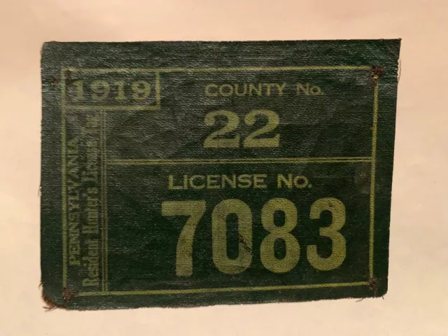 1919 PA Resident Cloth Hunting License County #22, Dauphin Rare Canvas