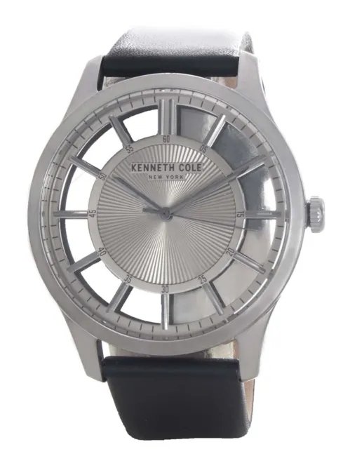 Kenneth Cole New York All Grey Transparent Dial Leather Strap Watch KCC0135005