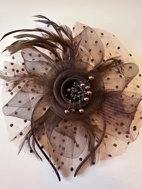 Coffee Feather Mesh Fascinator Hat Clip/Band Wedding Tea Cocktail Party