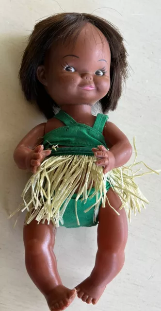 Vintage Hula Girl Doll Hawaiian Souvenir Figure Grass Skirt 9” Plastic