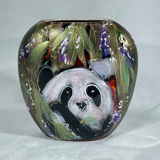 Wonderful Signed Anita Harris Art Pottery 2016 12.5cm Panda Purse Vase ~Last One
