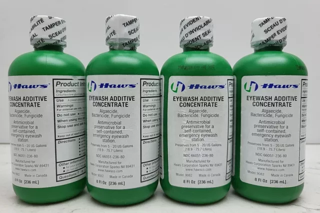 4 Pack Haws 9082 Eyewash Sterile Bacteriostatic Additive Concentrate 8oz