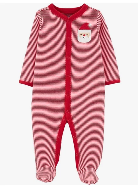 NEW Carters CHRISTMAS SLEEPER Baby Infant Snap Up Santa Footed Hat Size Newborn