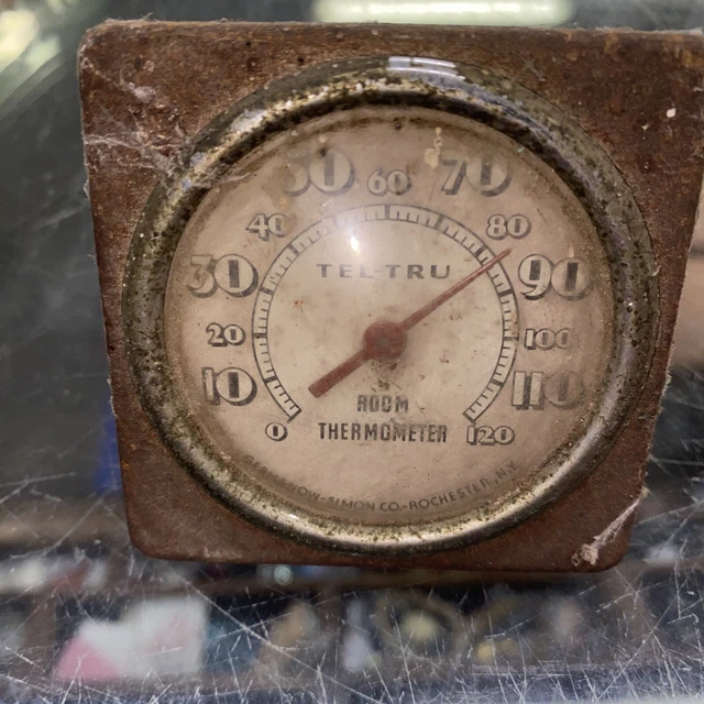 Tel-Tru Room Thermometer, MCM Germanow-Simon Co. WORKS VTG COLLECTIBLE BARN FIND