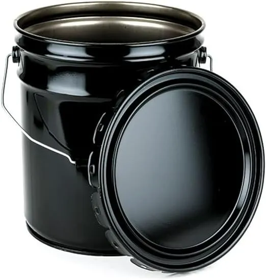 5 Gallon Black Metal Bucket & Lid Heavy Duty Durable Pails and Lids