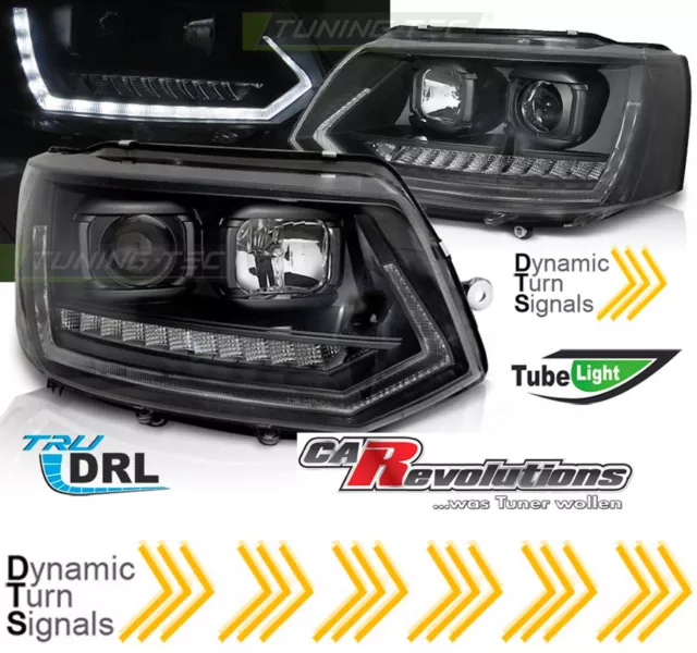 Luz de conducción diurna LED intermitente dinámico tubo de luz faros negros para VW T5 GP