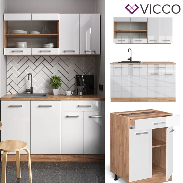 Kitchenette 140 cm - K13L-PT - équipée avec frigo, hotte, plaques et micro-ondes