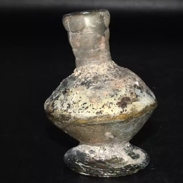 Genuine Ancient Roman Glass Bottle With Rare Brown Color Circa 1st Century AD