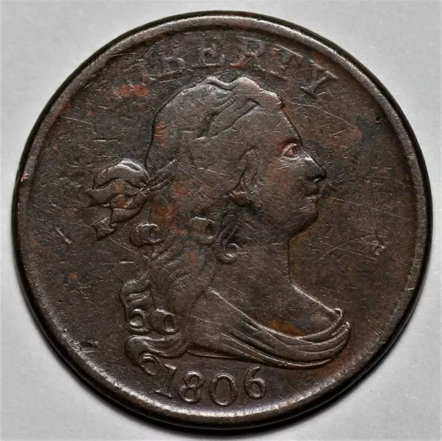 1806 Draped Bust Half Cent - Small 6/Stemless - Rotated Die - 1/2c Penny - L30