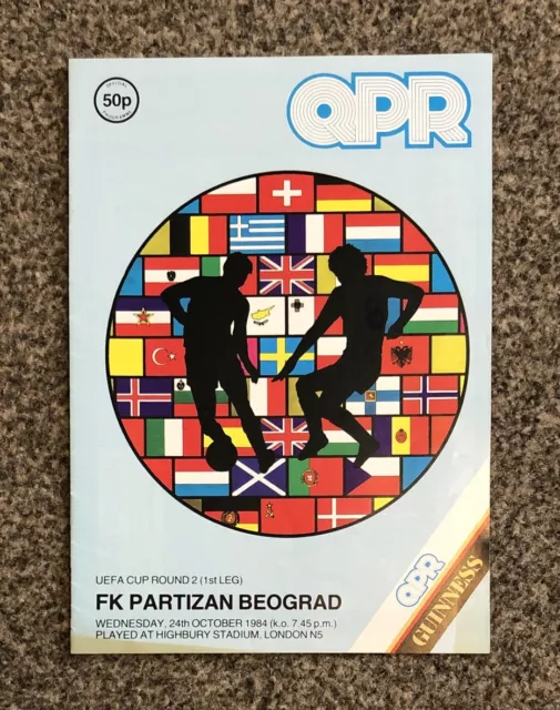 Queens Park Rangers vs Partizan Beograd UEFA Cup Programme, 24/10/1984, VGC