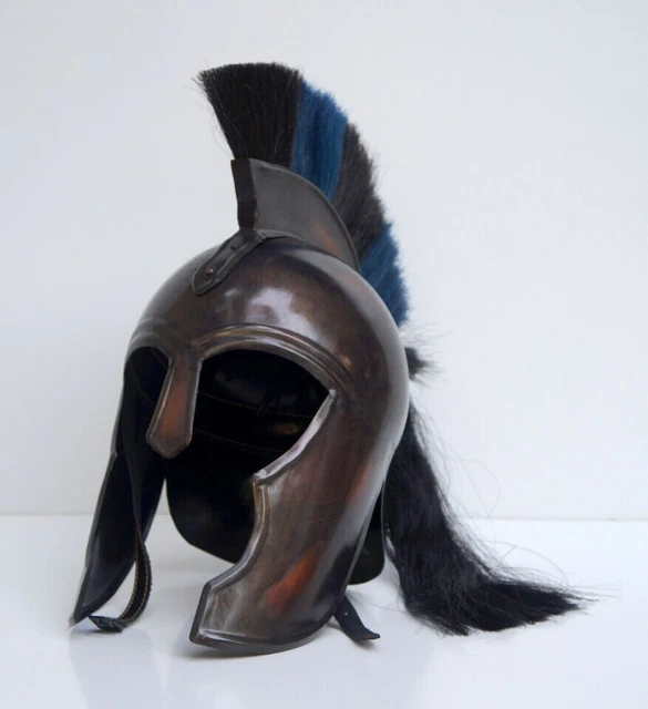 Medieval Spartan Roman Helmet Armour Black & Blue Plume Replica
