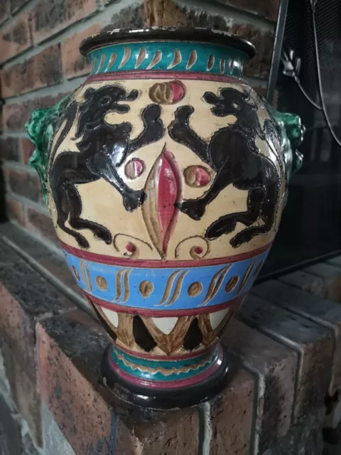 Magnifique Grand Vase Italien Antique Terre Cuite Ceramique Numerote Signe 28 Cm