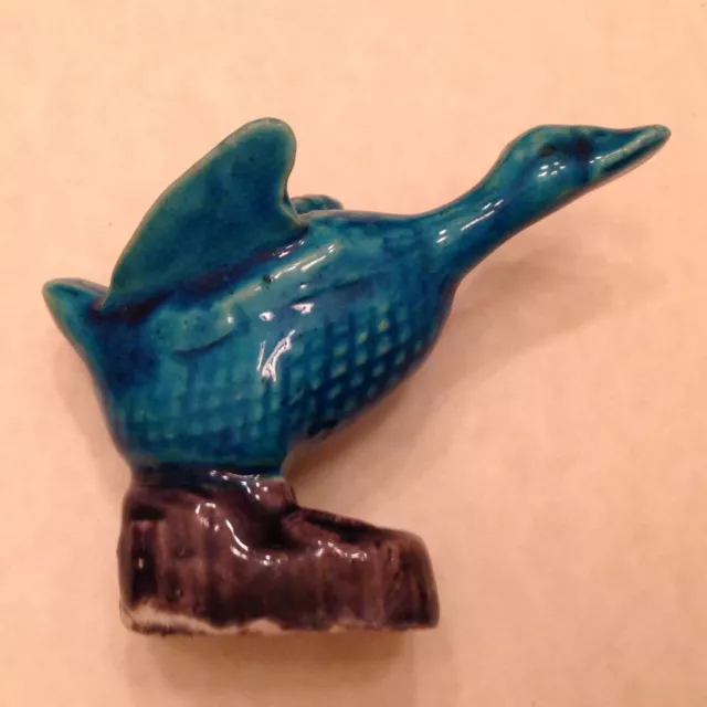 ~Antique Chinese Export Faience Porcelain - Blue Glazed Duck Figurine