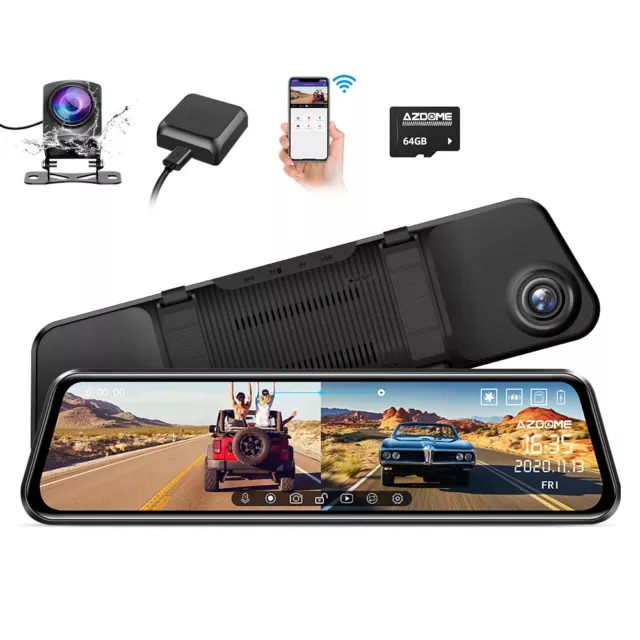 4K Smart Car Mirror Dash Cam GPS - 4K Live Video Car Mirror with Dash Cam and GPS Connected Car Mirror Dash Cam 10M (32ft) Cable / 32G