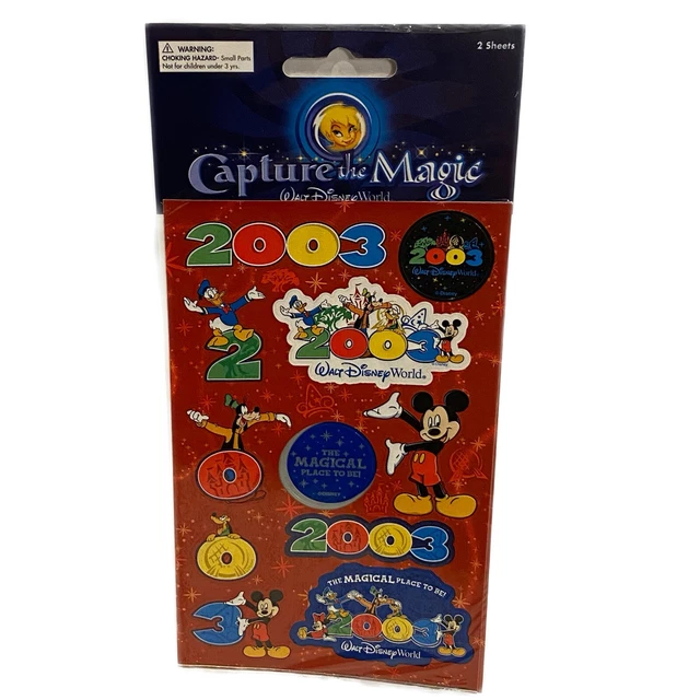 NUEVO DE LOTE ANTIGUO Disney World 2003 2 hojas pegatinas artesanales álbum de recortes Mickey