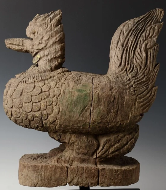 19th Century, Mandalay, Antique Burmese Wooden Standing Peacock 6