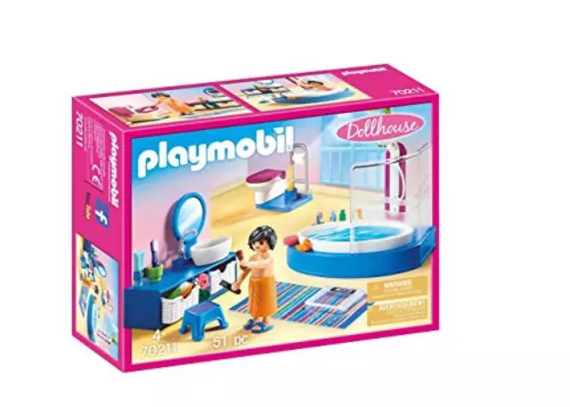 (TG. taglia unica) Playmobil Dollhouse 70211 - Bagno Con Vasca, dai 4 anni - NUO