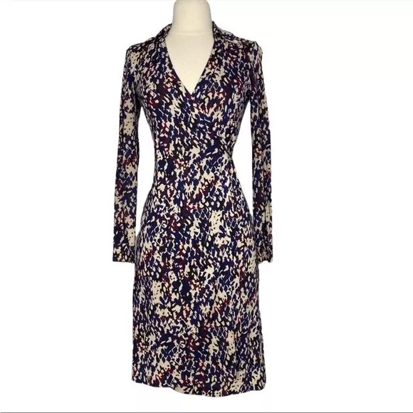 Diane Von Furstenberg New Jeanne Two Wrap Dress Jersey Silk PURPLE Snake Size 8