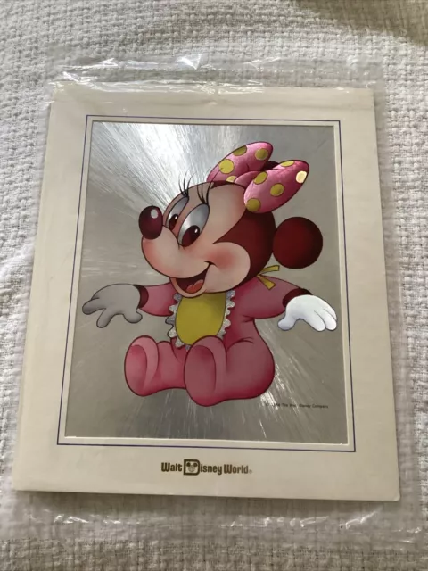 Vtg Disney World Baby Minnie Mouse Dufex Silver Foil Print 8”x10”