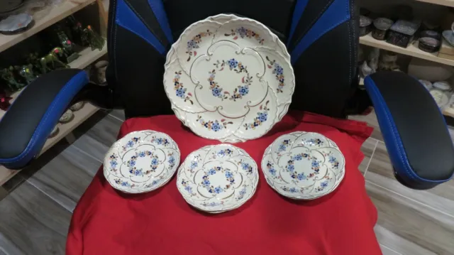 ZSOLNAY HUNGARY PECS 6 Hand Painted Dessert Plates & Serving Plate