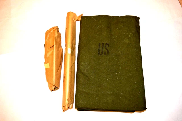 US ARMY ISSUE ORIGINAL OD Green Shelter Half Tent W/ 3 Poles-5 Pins NEW