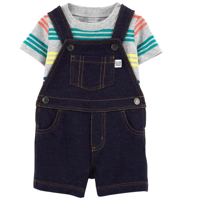Baby Boys Carters 2-Pc Tshirt & Knit Denim Shortalls Shorts Set Size 3 9 mo NWT