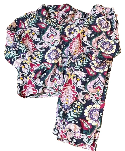 Pottery Barn Teen blue floral paisley flannel 2 piece pajama set size Small