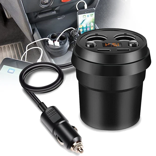 12/24V Zigarettenanzünder Verteiler 2 Fach Auto Ladegerät Adapter mit 2 USB Port