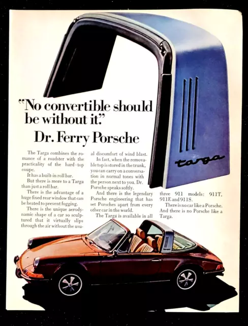 Porsche 911 Targa 1972 Vintage Print Ad