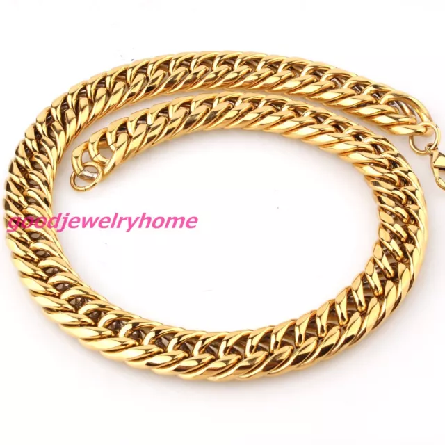 Hot 18K Gold Tone Stainless Steel 20mm Wide Heavy Mens Cuban Curb Chain Necklace 3