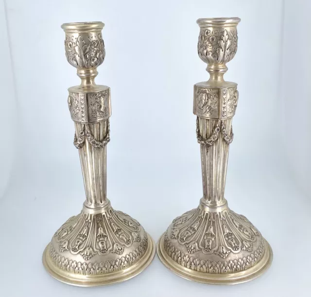 Antique German Hanau Hallmarked 800 Silver Ornate Candlestick Holders