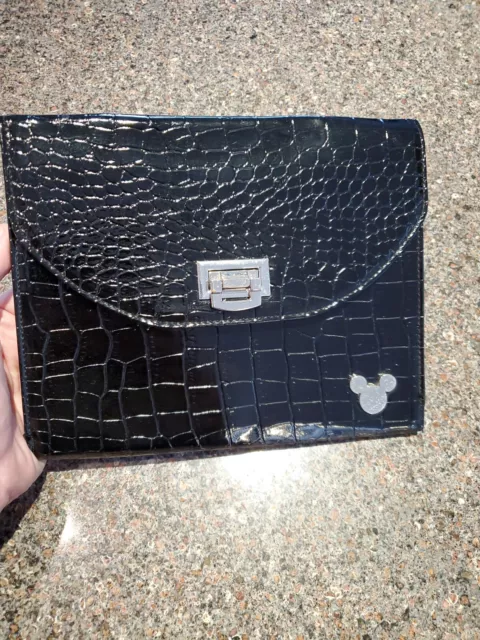 Disney Parks Black Mickey Alligator Croc Embossed Tablet Ipad Case Clutch 