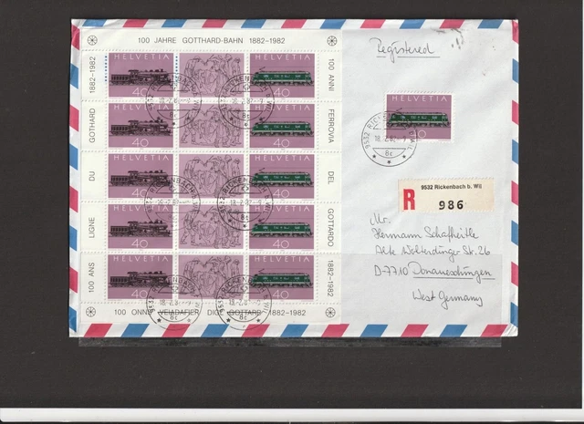 Schweiz - Einschreiben " 9532 Rickbach 18.02.1982 " mit KB 1214-1215 echt gelauf