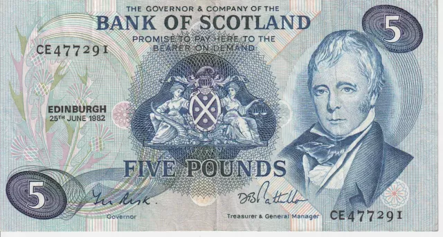 1982 United Kingdom Bank Of Scotland 5 Pounds Banknote - P# 112e - VF - # 28437