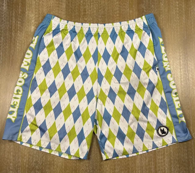 Flow Society Boys Lacrosse Shorts Sz Youth XL Blue Argyle Pattern No Drawstring