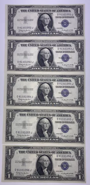 1935H Silver Certificates With Motto (5) Five Consecutive Uncirculated Rare Note