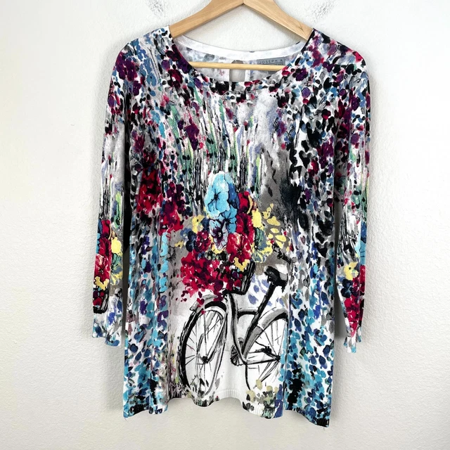 Joseph A Womens Size Small Knit Top Floral Colorful Shirt