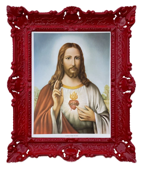 Tableau Mural Religieux Avec Cadre - Jésus Et Marie - Style Baroque Antique - 90x70 Cm - Fabriqué Italie