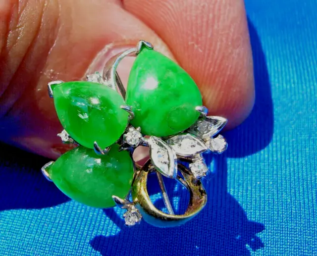 Genuine Jade Antique Diamond Ring Unique Art Deco Solid 14k Gold Setting