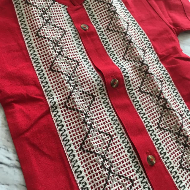 Camisa Roja Mexicana Guayabera Hecha a Mano Niños Tallas 2 y 4 Camisa de Niño - Fiesta 2