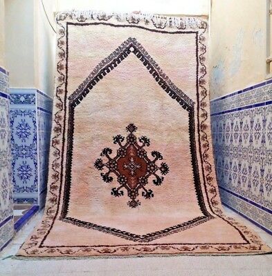 Moroccan vintage Rug Wool Handmade Berber Rug Azilal Old Carpet 10'9" x 5'7"