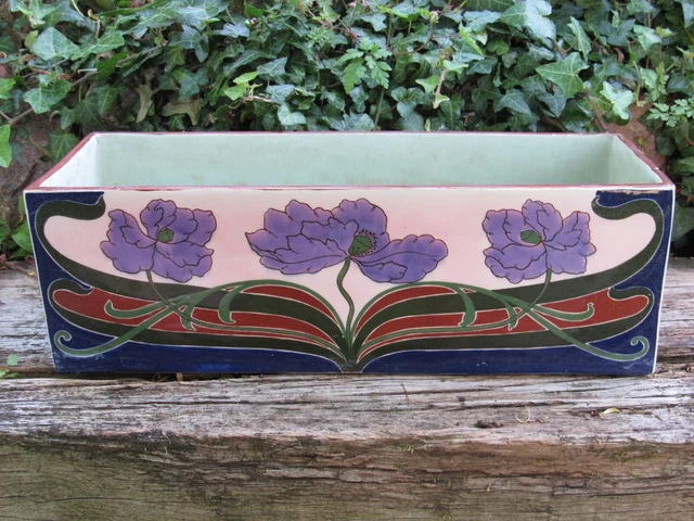 Jardinière Vintage Orchies France - Barbotine Art Nouveau Majolica - 30x24 Cm