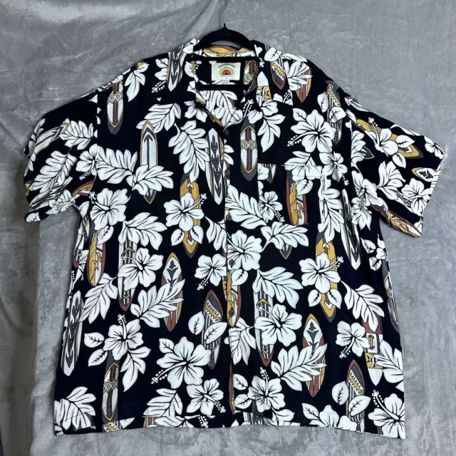 SUNDRENCHED Australia Mens HAWAIIAN Shirt  Hibiscus Surfboards Black Size Large