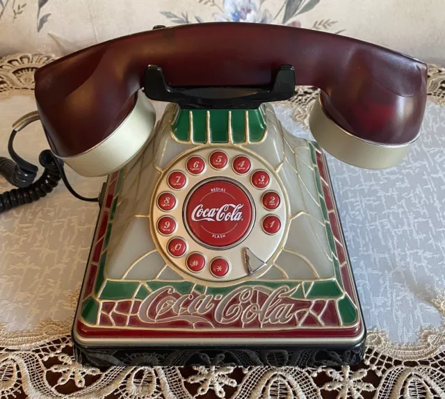 Vintage Coca-Cola Telephone Light Up Stained Glass Look 2001 Land Line phone