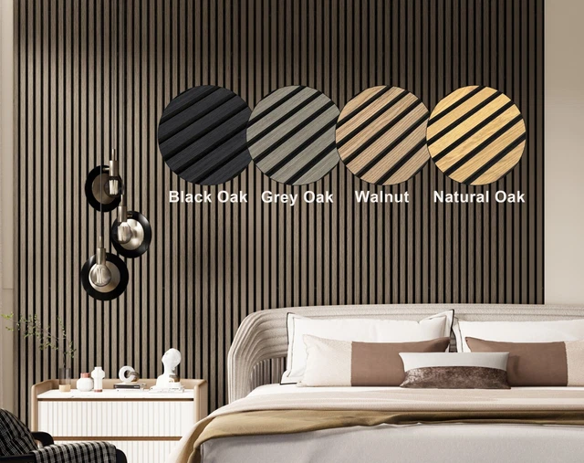 PREMIUM ACOUSTIC BLACK Oak Wood Veneer Slatted Wall Panelling 240cm x ...