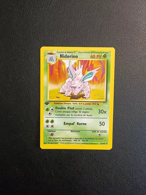 Carte Pokémon Nidorino 37/102 Unco Edition 1 Set de Base Wizards FR Exc