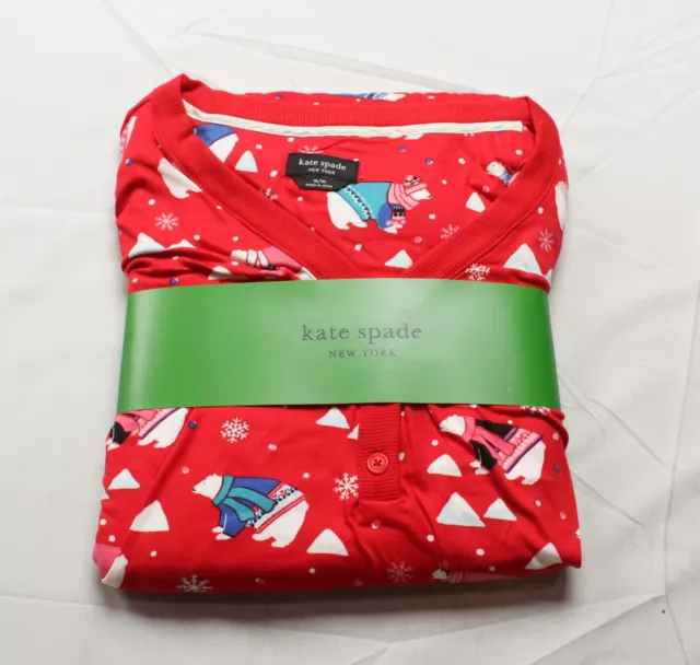 Kate Spade New York Women's L/S Polar Bear Print Pajama Set JL3 Red Medium NWT